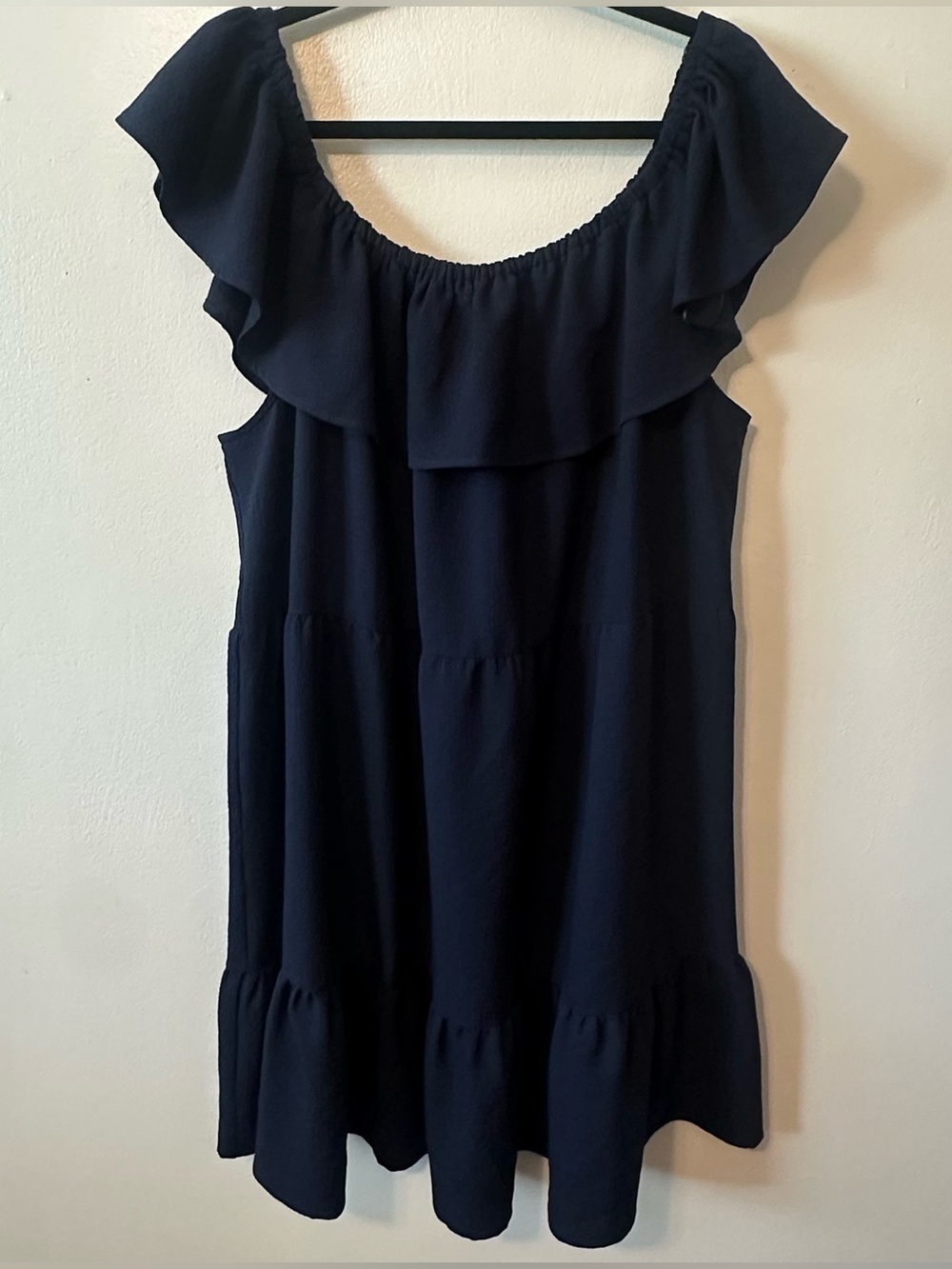 Sandra Darren Navy Ruffle Knee Length Dress 2XL
